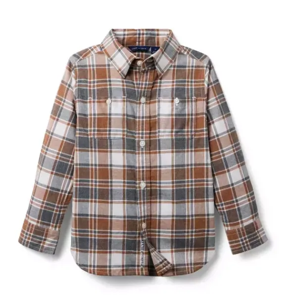 Janie and Jack Shirts-Plaid Flannel Shirt rich brown plaid