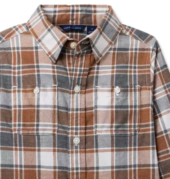 Janie and Jack Shirts-Plaid Flannel Shirt rich brown plaid