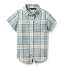 Janie and Jack Shirts-Plaid Linen-Cotton Shirt stormy sky blue plaid