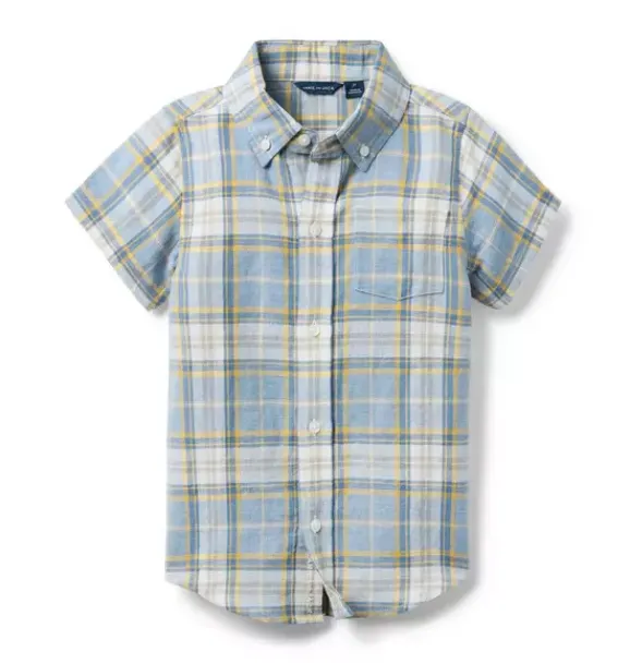 Janie and Jack Shirts-Plaid Linen-Cotton Shirt stormy sky blue plaid