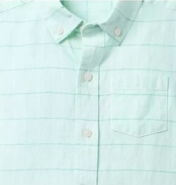 Janie and Jack Shirts-Plaid Linen-Cotton Shirt minty blue plaid