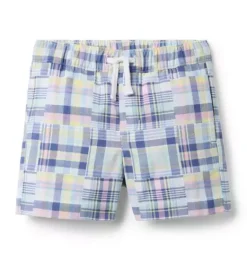 Janie and Jack Suiting|Matching Sets-Plaid Patchwork Pull-On Short light blue plaid