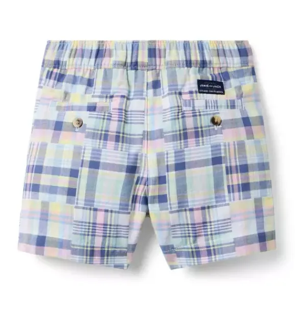 Janie and Jack Suiting|Matching Sets-Plaid Patchwork Pull-On Short light blue plaid