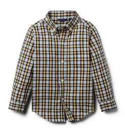 Janie and Jack Shirts-Plaid Poplin Shirt golden pine plaid