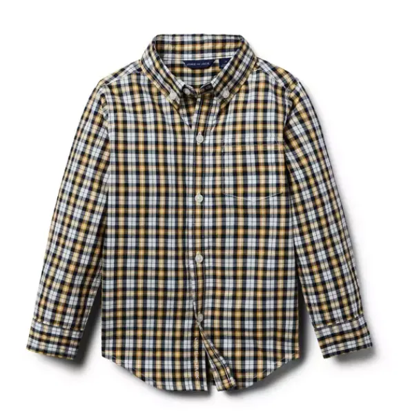 Janie and Jack Shirts-Plaid Poplin Shirt golden pine plaid