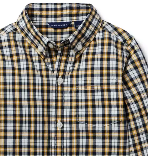 Janie and Jack Shirts-Plaid Poplin Shirt golden pine plaid