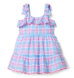 Janie and Jack Dresses-Plaid Ruffle Dress blue skies plaid