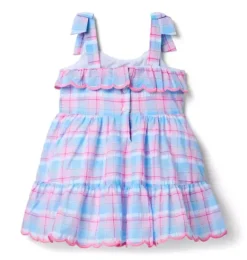 Janie and Jack Dresses-Plaid Ruffle Dress blue skies plaid