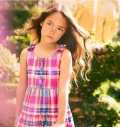 Janie and Jack Dresses-Plaid Tiered Dress pink melon plaid