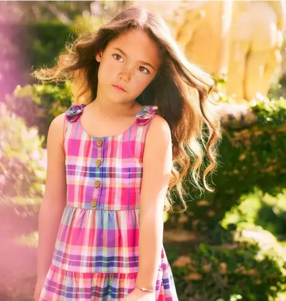 Janie and Jack Dresses-Plaid Tiered Dress pink melon plaid