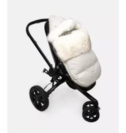 Janie and Jack Strollers-PlushPOD - Tundra Plush heather beige - white faux fur