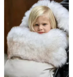 Janie and Jack Strollers-PlushPOD - Tundra Plush heather beige - white faux fur