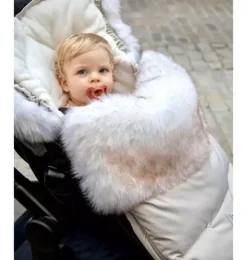 Janie and Jack Strollers-PlushPOD - Tundra Plush heather beige - white faux fur