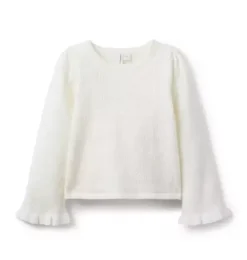 Janie and Jack Sweaters & Sweatshirts-Pointelle Bell Sleeve Sweater jet ivory