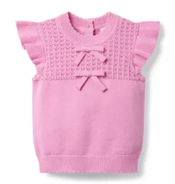 Janie and Jack Sweaters & Sweatshirts-Pointelle Bow Sweater Top raspberry pink