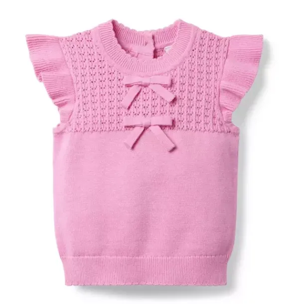 Janie and Jack Sweaters & Sweatshirts-Pointelle Bow Sweater Top raspberry pink