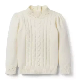 Janie and Jack Sweaters & Sweatshirts-Pointelle Cable Knit Sweater cream and sugar