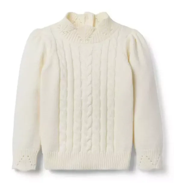Janie and Jack Sweaters & Sweatshirts-Pointelle Cable Knit Sweater cream and sugar
