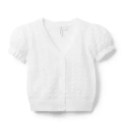 Janie and Jack Sweaters & Sweatshirts-Pointelle Puff Sleeve Cardigan white