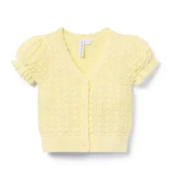 Janie and Jack Sweaters & Sweatshirts-Pointelle Puff Sleeve Cardigan lemon cake