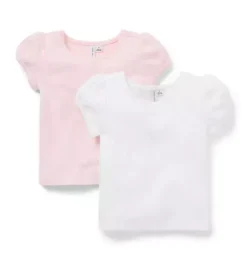 Janie and Jack Short Sleeve Tops-Pointelle Tee 2-Pack white and light pink