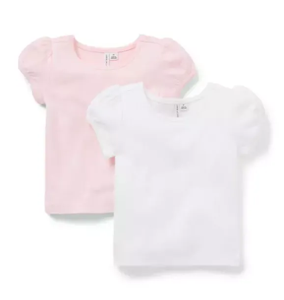 Janie and Jack Short Sleeve Tops-Pointelle Tee 2-Pack white and light pink