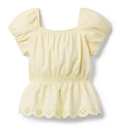Janie and Jack Short Sleeve Tops-Puff Sleeve Peplum Top buttermilk