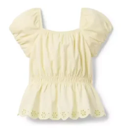 Janie and Jack Short Sleeve Tops-Puff Sleeve Peplum Top buttermilk