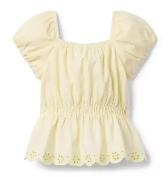 Janie and Jack Short Sleeve Tops-Puff Sleeve Peplum Top buttermilk