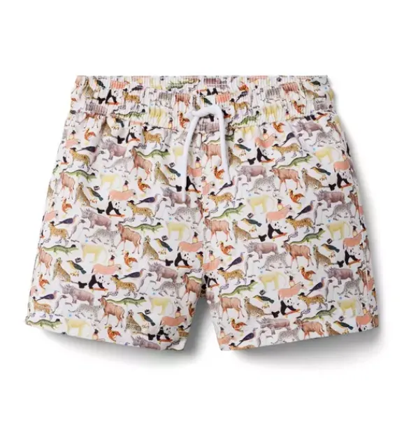 Janie and Jack Swim Trunks|Swim Outfits-Quey 2 Recycled Swim Trunk Made With Liberty Fabric white quey 2 animal print