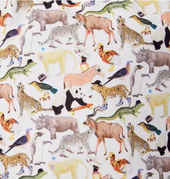 Janie and Jack Swim Trunks|Swim Outfits-Quey 2 Recycled Swim Trunk Made With Liberty Fabric white quey 2 animal print