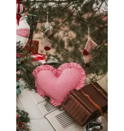 Janie and Jack Seasonal Décor|Decorative Pillows And Throws-"" Heart Pillow with Frill red checkered