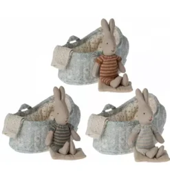 Janie and Jack Stuffed Animals-Rabbit in Carry Cot, Micro - Maroon multi