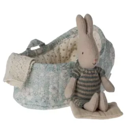 Janie and Jack Stuffed Animals-Rabbit in Carry Cot, Micro - Blue multi