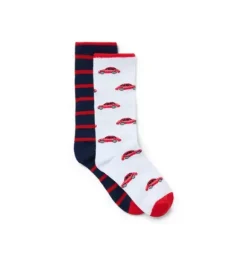Janie and Jack Socks-Race Car And Stripe Sock 2-Pack white race car and merchant marine stripe
