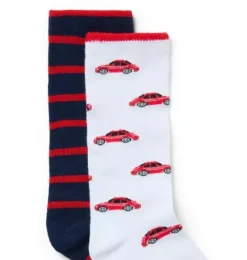 Janie and Jack Socks-Race Car And Stripe Sock 2-Pack white race car and merchant marine stripe