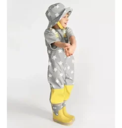 Janie and Jack Kids Clothing-Rain Suspender Pants print star yellow