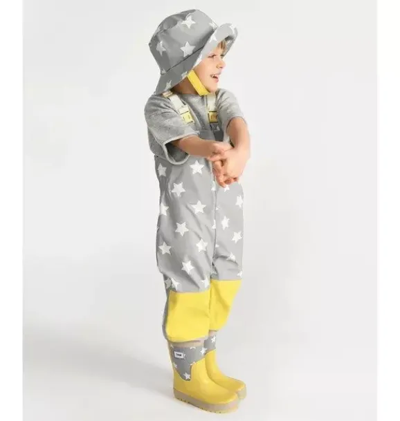 Janie and Jack Kids Clothing-Rain Suspender Pants print star yellow