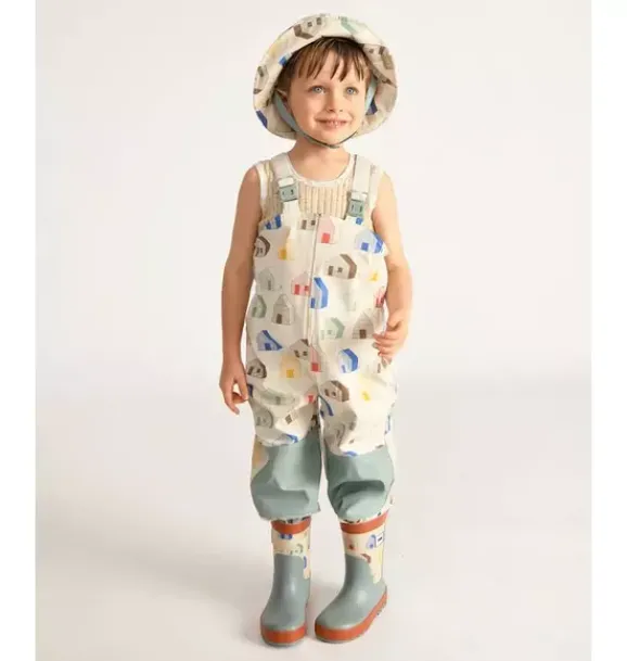 Janie and Jack Kids Clothing-Rain Suspender Pants print house teal