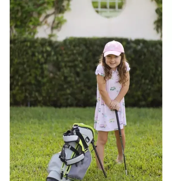 Janie and Jack Kids Accessories-Rainbow Golf Cart Bow Baseball Hat pink