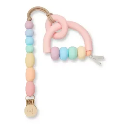 Janie and Jack Teethers And Bottles-Rainbow Sherbet Arch Ring Teether + Clip Set pastel