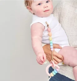 Janie and Jack Teethers And Bottles-Rainbow Sherbet Arch Ring Teether + Clip Set pastel
