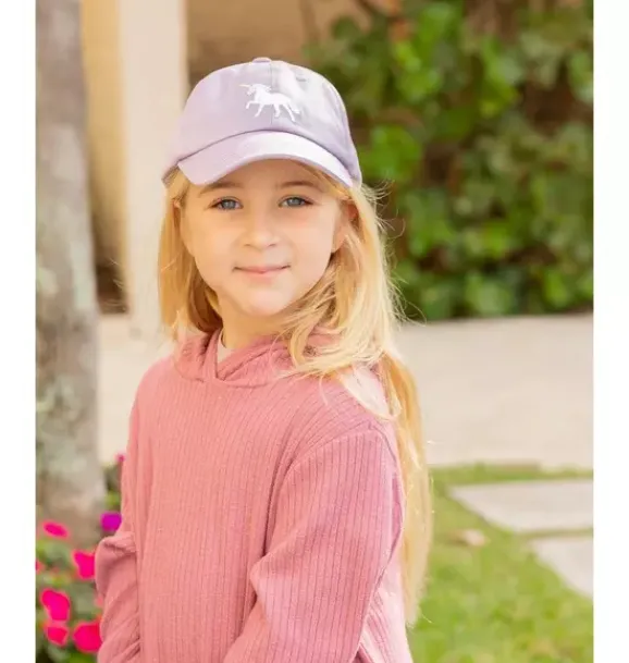 Janie and Jack Kids Accessories-Rainbow Unicorn Bow Baseball Hat lavender