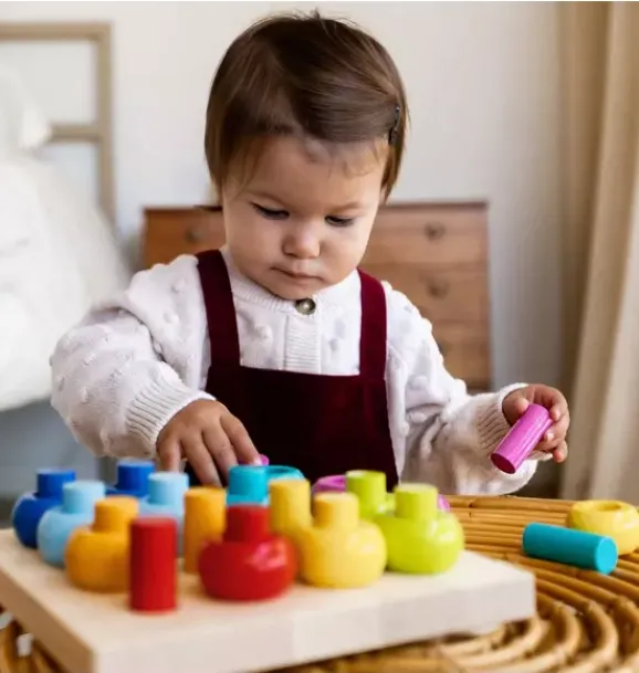 Janie and Jack Development Toys-Rainbow Whirls Wooden Sorting and Stacking Game multi-color