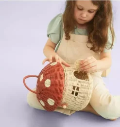 Janie and Jack Storage-Rattan Mushroom Basket - red