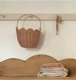 Janie and Jack Storage-Rattan Tulip Carry Basket - seashell pink