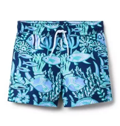 Janie and Jack Family Matching|Swim Trunks-Recycle Reef Fish Swim Trunk dark blue fish