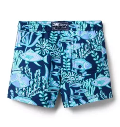 Janie and Jack Family Matching|Swim Trunks-Recycle Reef Fish Swim Trunk dark blue fish