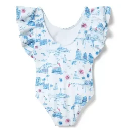 Janie and Jack One-pieces|Family Matching-Recycled Americana Toile Swimsuit white americana toile