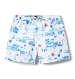 Janie and Jack Swim Trunks|Family Matching-Recycled Americana Toile Swim Trunk white americana toile